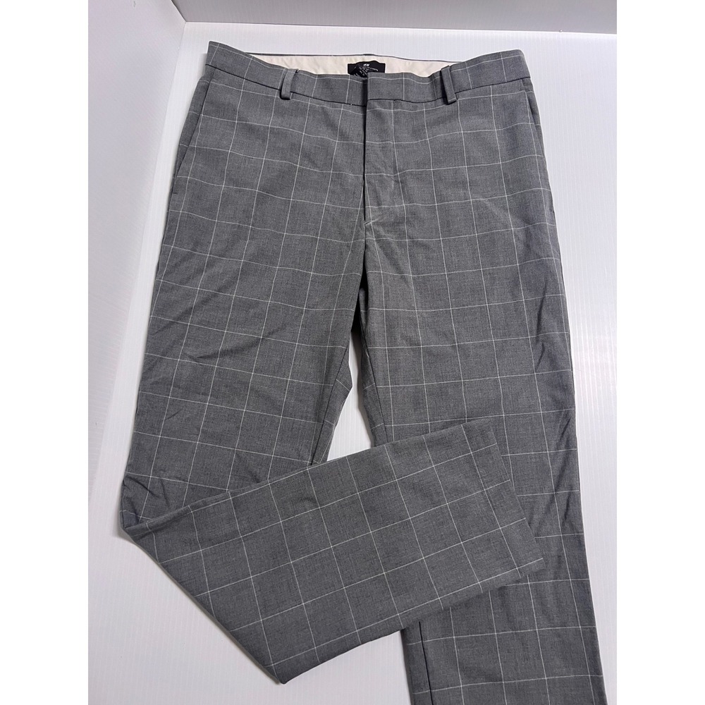 H&M Mens Slim Fit Grey Windowpane Plaid Dress Pants Size 32 Trousers